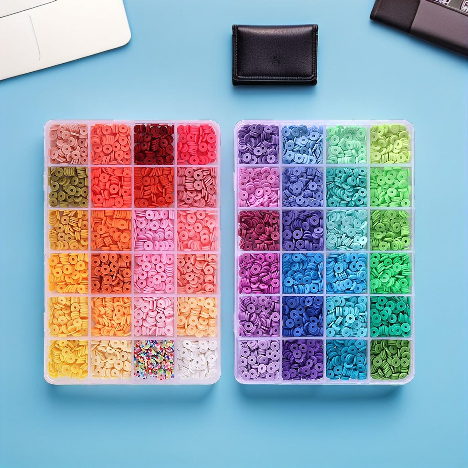 Cabilock Kit de Abalorios para Hacer Pulseras con Cuentas de Arcilla Polimérica de Incluye con Accesorios Metálicos y Cuerda de Metros para Manualidades DIY Creativas y Regalo Artesanal