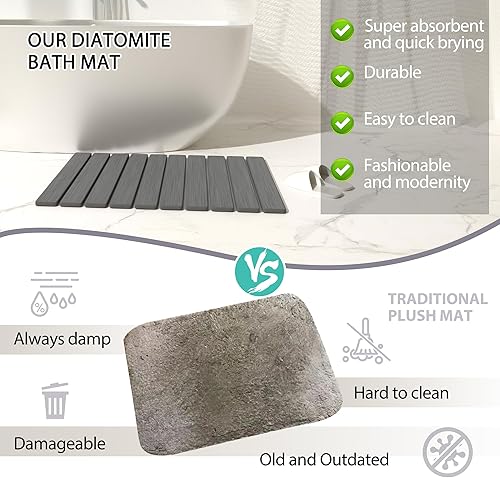 Miniatura 6 de Alfombra de baño plegable de piedra de 23.6 x 15.4 in  Alfombra de baño de tierra de diatomeas de secado rápido con base antideslizante de PVC