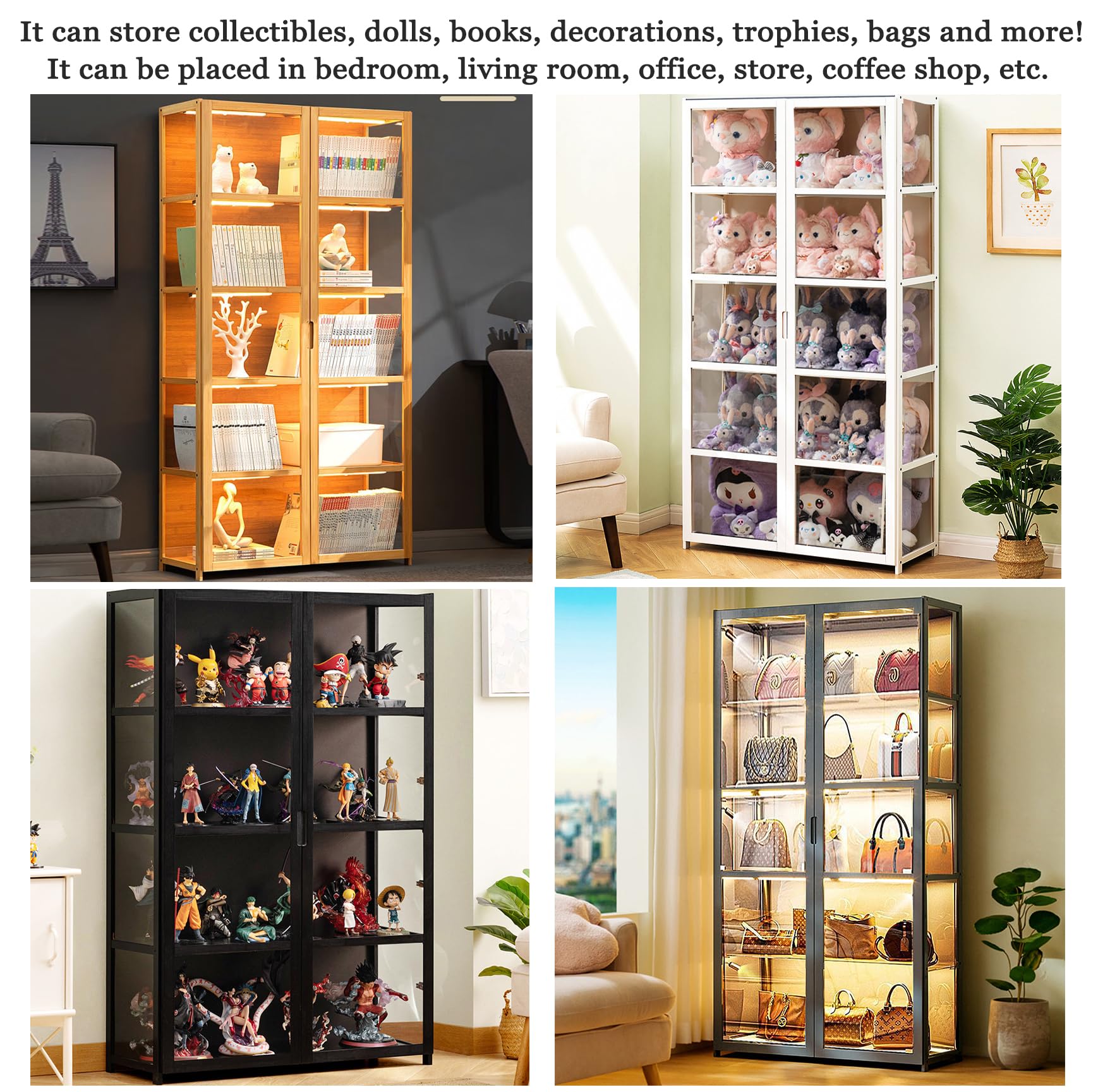 Vetrina espositiva,Vetrina da Collezione Scaffale a Muro Vetrina in Vetro Vetrina, vetrinetta espositiva 130 cm, libreria legno per libri, borse, vini, oggetti da collezione Nero
