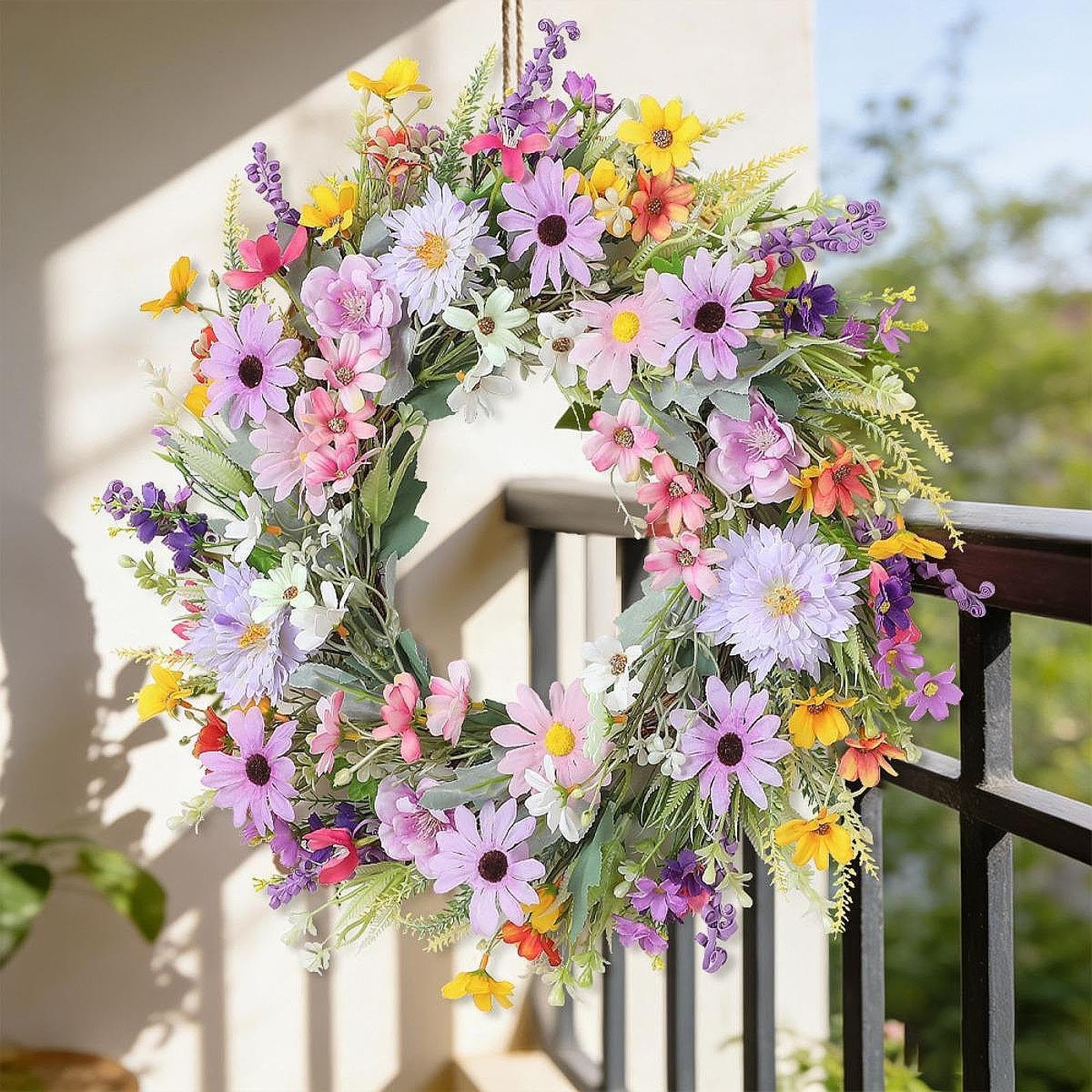 Ghirlanda Artificiale per Porta D'ingresso Da 50 Cm, Ghirlanda Primaverile in Plastica E Tessuto Di Seta, Corona Di Pasqua per Decorare Case, Ristoranti, Feste, Matrimoni, Uffici, Fattorie