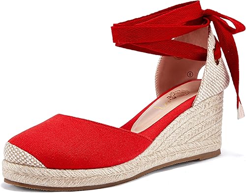 Ruanyu Sandalias Espadrilles de Plataforma para Mujer con Cordones y Puntera Cerrada, Sandalias de Cuña de Verano