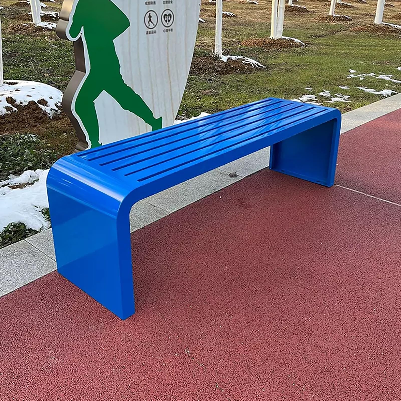 Banc de Jardin Métal Bleu 100cm : Banquette de Parc sans Dossier