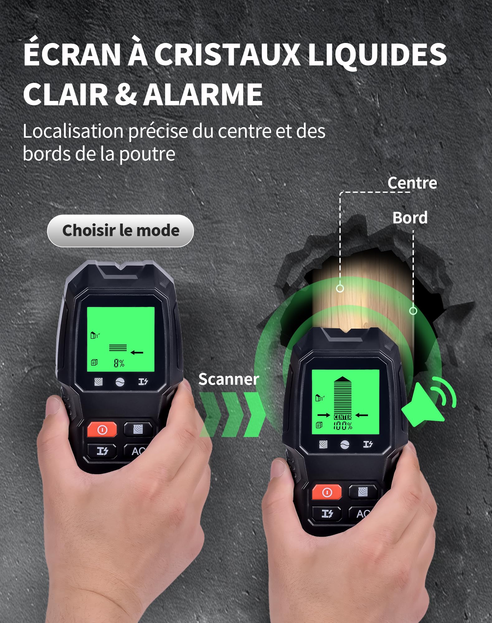 Détecteur Mural 5 en 1 – Scanner Multifonction avec Écran LCD & Alarme, Localise Métaux, Câbles Électriques, Poutres Bois, Tuyaux Métalliques