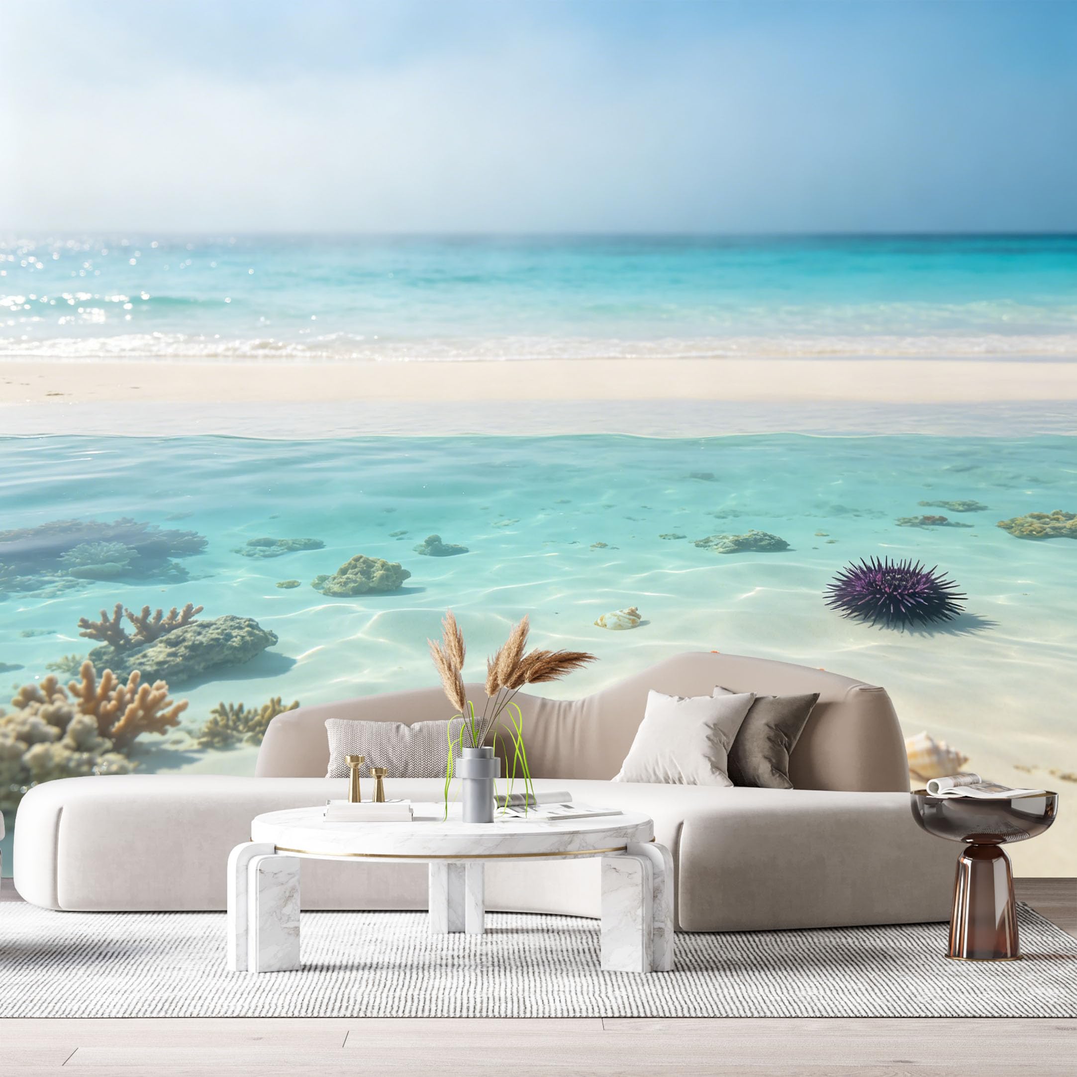 Custom Size Wall Murals Coastal Ocean Marine Tropical Beach Starfish Coral Reef SelfAdhesiveWall Fabric Removable Wallpaper Wall Decor for Living Room Bedroom Bathroom