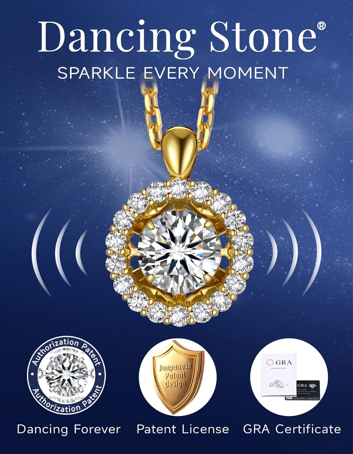 MomentWish Floating Necklace for Women, 0.5/1 Carat Dancing Moissanite Necklace for Her 925 Sterling Silver Pendant Anniversary Birthday Christmas Gift for Wife Mom Girlfriend - Image 3