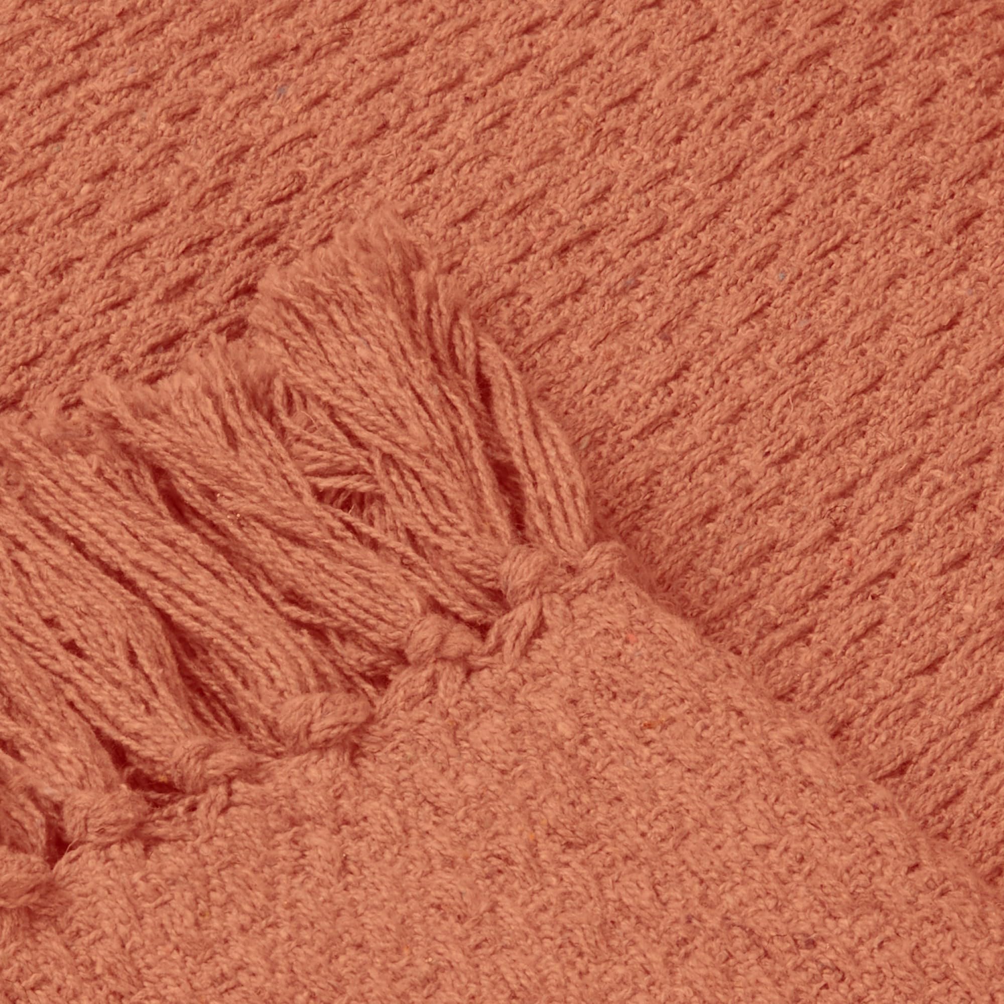 Drift Home, Terracotta Throw Blanket With Tassel (180 x 130cm), Sustainable Recycled Cotton, Woven Basket Weave - Image 4