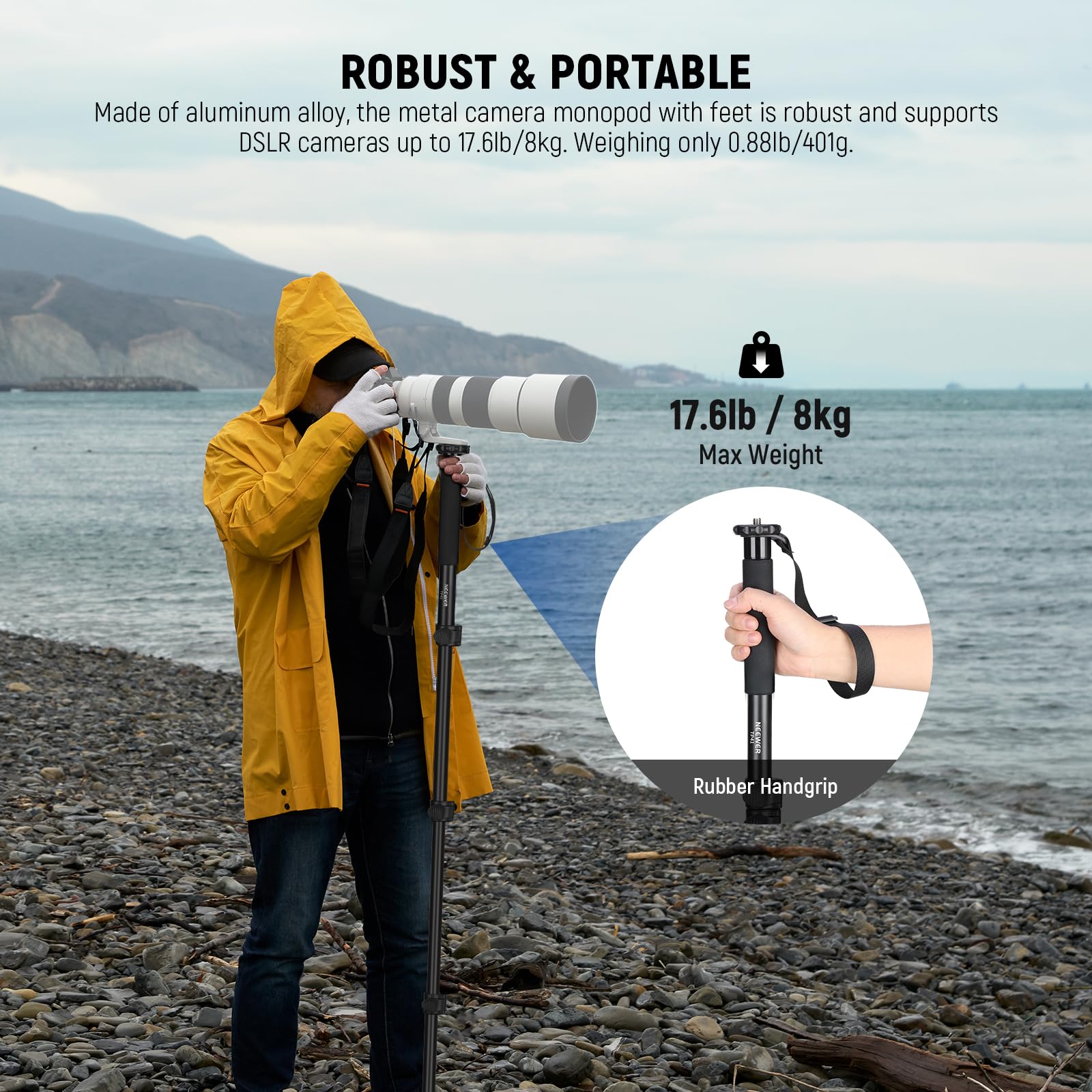 NEEWER Monopiede per Fotocamera da 155cm, Asta Monopod Portatile da Viaggio in Lega Alluminio con Adattatore a Vite da 1/4" 3/8" per Videocamera DSLR, Accessori Fotocamera Professionali, Max 8kg, TP41