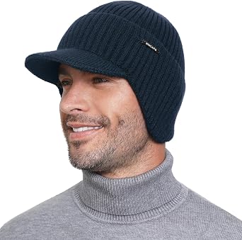 Wmcaps Winter Beanie with Brim & Ear Flaps, Fleece Lined Hat for Men Women