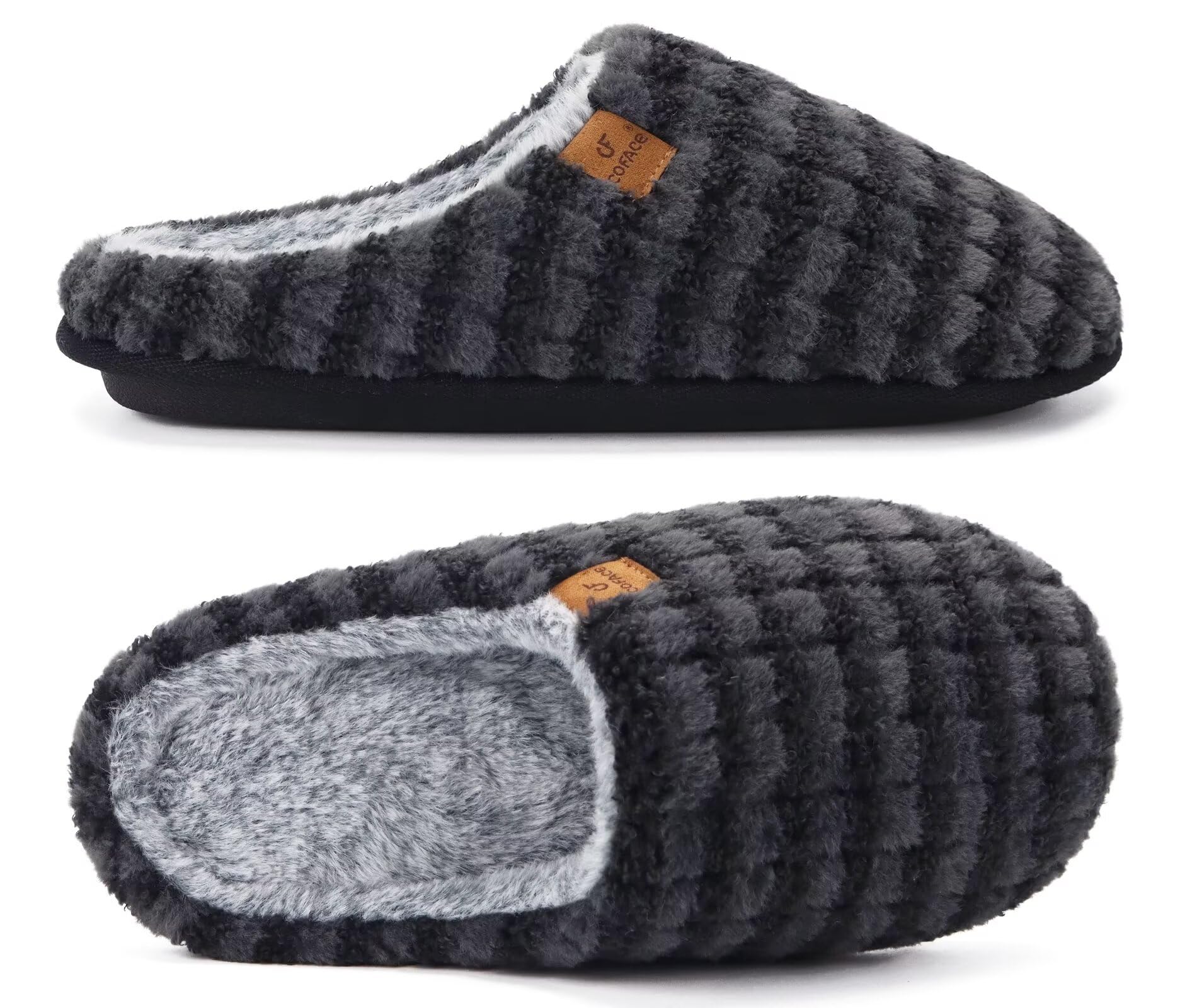 COFACE Mens Cozy Memory Foam Scuff Slippers Casual Slip On Warm House Shoes Indoor/Outdoor Sandal Slippers With Arch Support Rubber Sole Size 7-15
