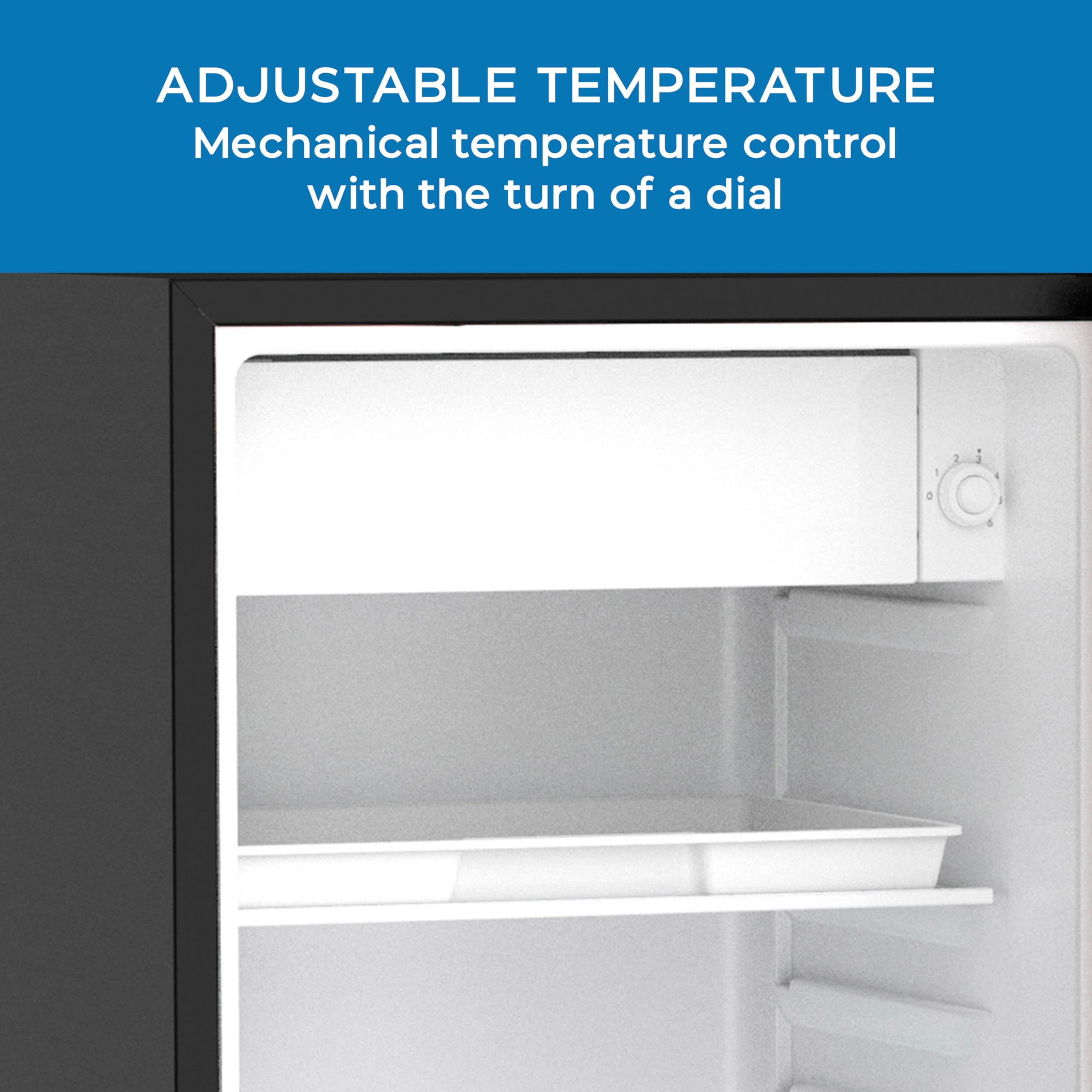 Mini refrigerador compacto de diseño retro para oficina en casa o dormitorio, cuenta con estantes de vidrio extraíbles de una sola puerta, descongelación manual y control de temperatura 5