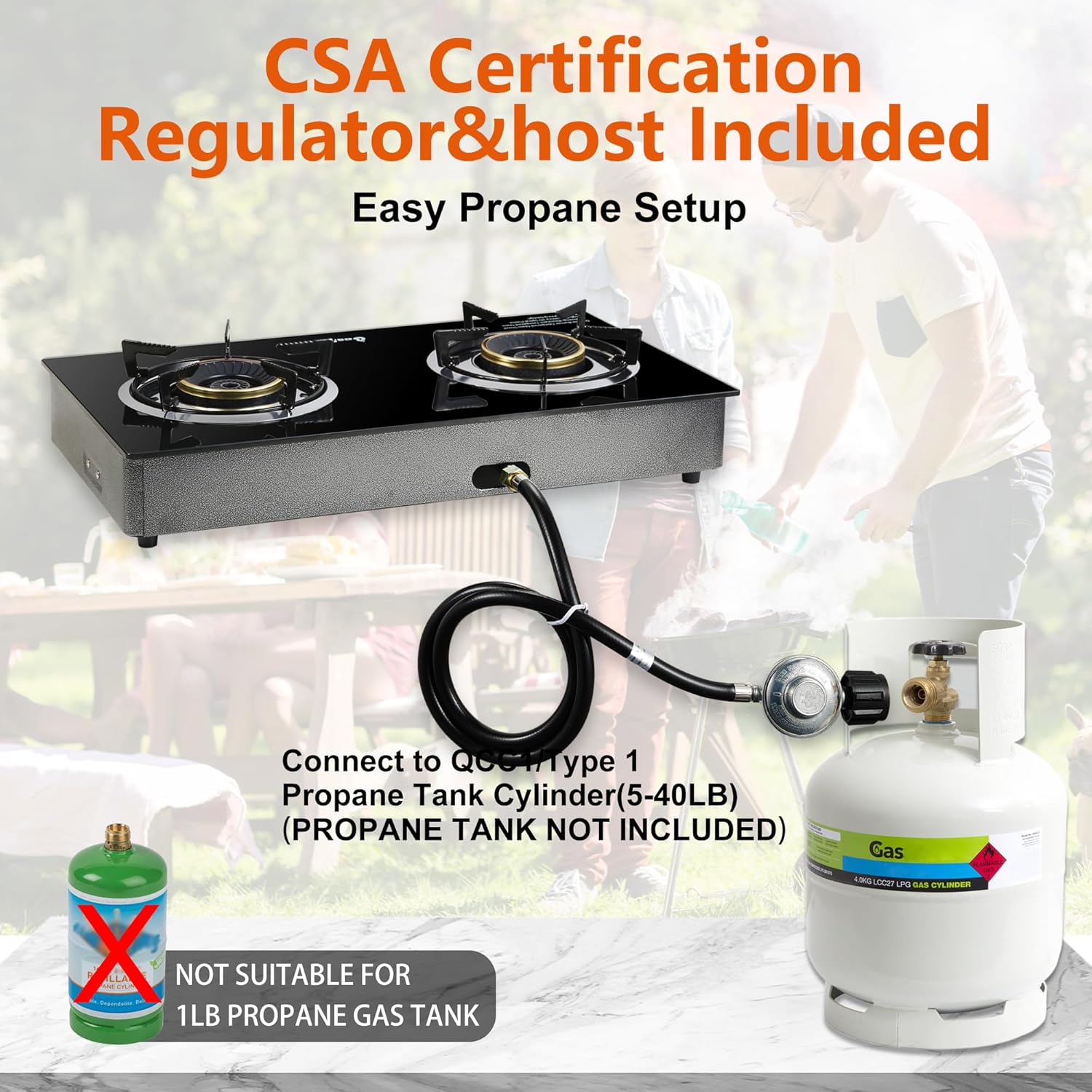 Gas Stove 2 Burner Propane Stove Two Burner Gas Cooktop, Tempered Glass Auto Ignition LPG Cooker, Suitable for Outdoor/Camping/RVs