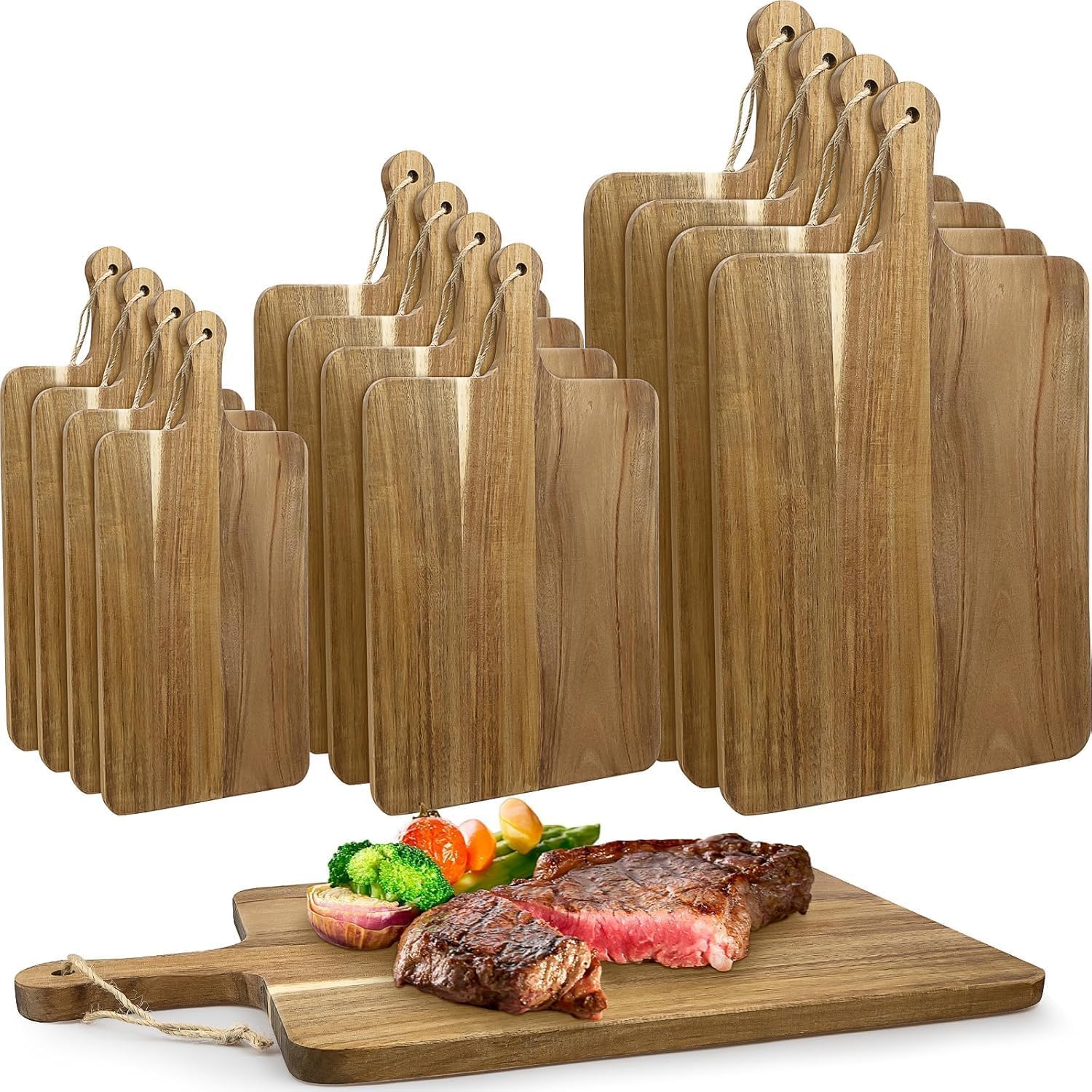 Lot de 12 Planches à Découper en Bois, Planche Apéro avec Poignée