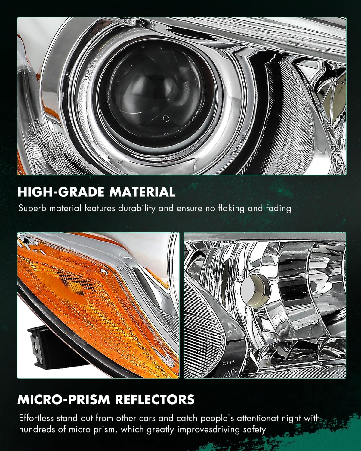 SCITOO Headlights for 2015-2017 for Toyota Camry Pair Headlights Assembly Chrome Housing Amber Reflector 8115006860