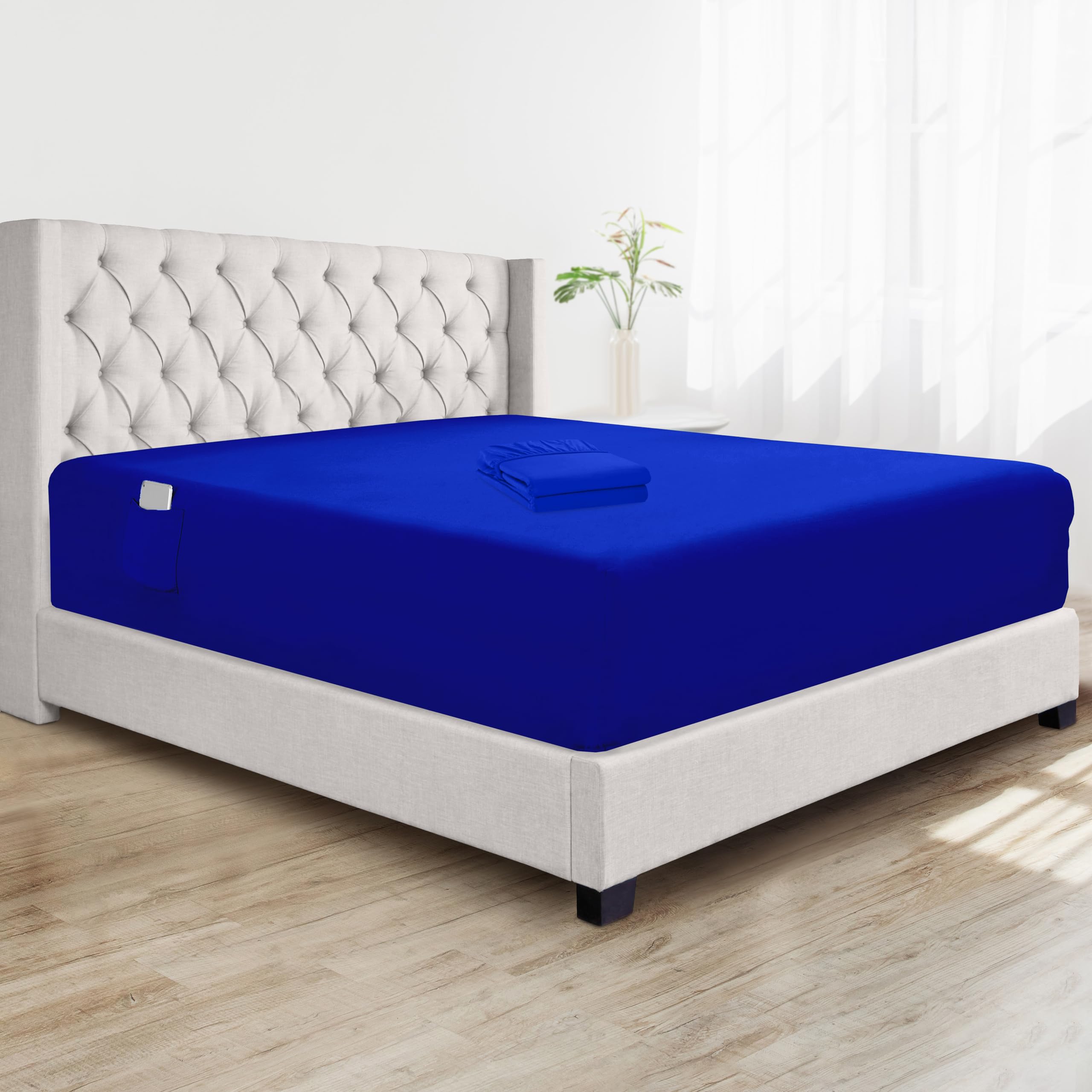 Elegant ComfortSuper Soft Bulk 2-Pack Extra Deep Pocket 1500 Premium Hotel Quality Microfiber Fitted Sheet for High Mattress up to 21" with Double Sided Smart Pockets, Queen, Royal Blue