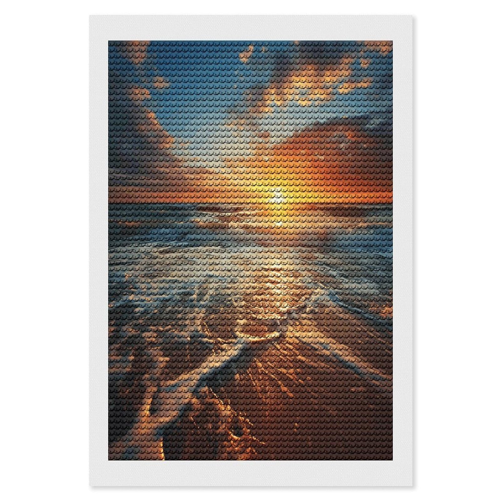 VstaDank Ocean Sunrise Diamond Painting Kits Exquisite DIY Full Round Drill Diamond Dots Painting for Adults Beginner Diamond Photo Paint with Diamond Picture Art Wall Decor 8"x12"