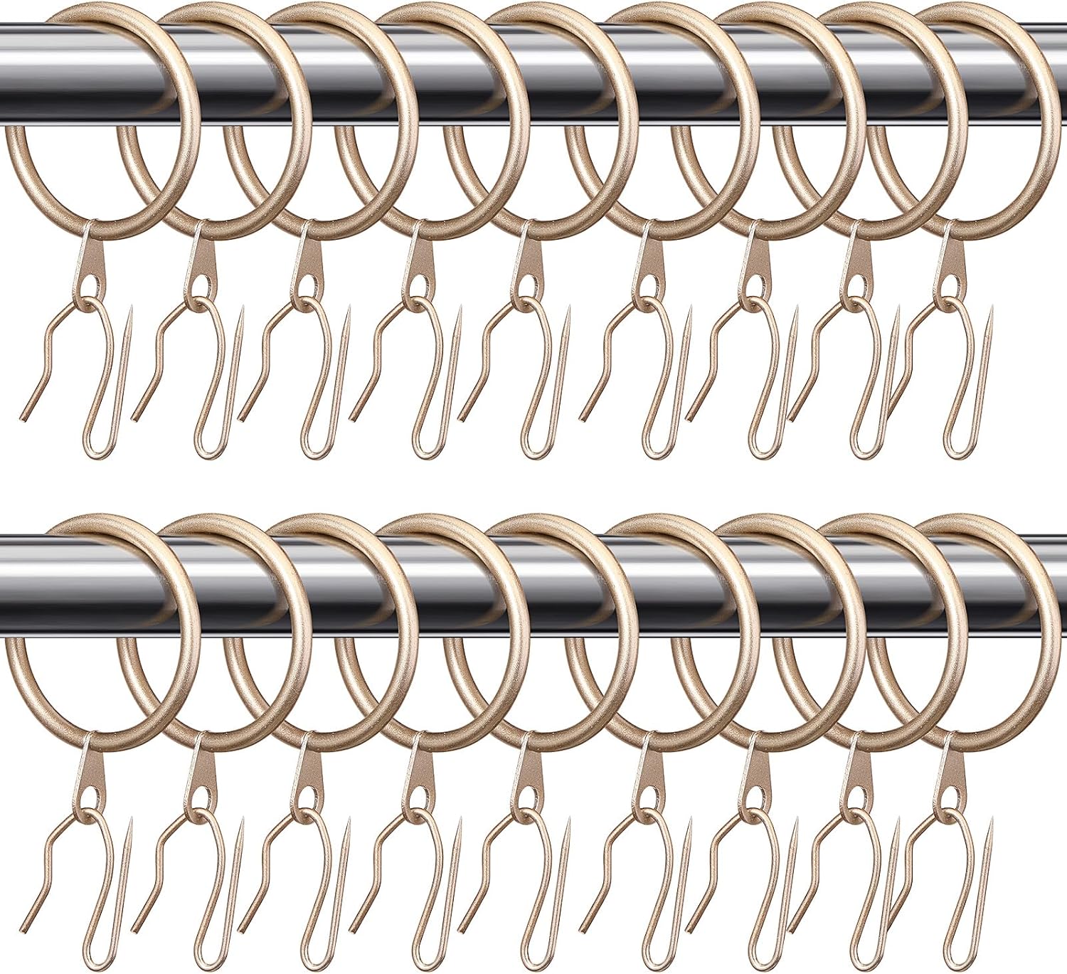 Hotop 60 Pieces 1.65 Inch Metal Drapery Curtain Rings Curtain Hanging Rings and 60 Pieces Metal Curtain Drapery Pin Hooks for Window Door Shower Curtain (Champagne Gold)