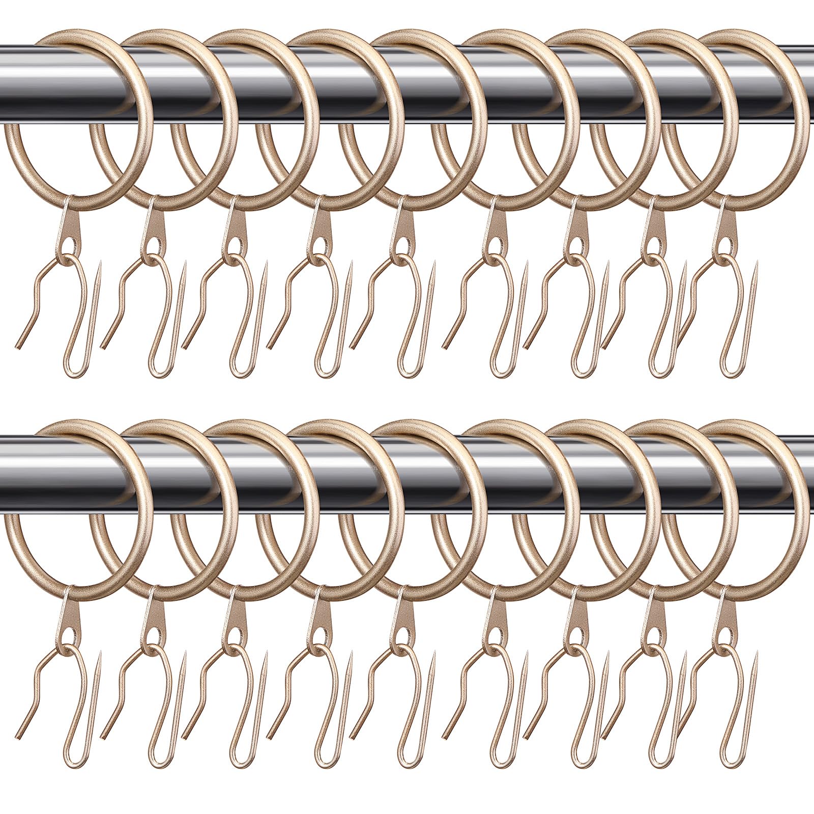 Hotop Lot de 60 anneaux de rideau en métal de 4,1 cm et 60 crochets en métal pour fenêtre, porte de douche, rideau de douche (champagne doré)