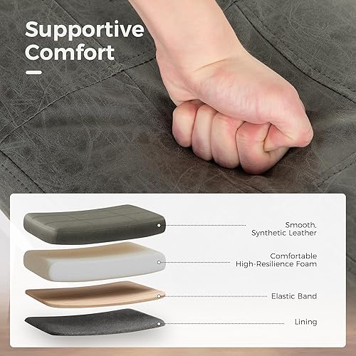 Miniatura 4 de MAISON ARTS Juego de 2 taburetes de bar blancos para encimera de cocina, patas de madera maciza con asiento de silla de montar de piel sintética,