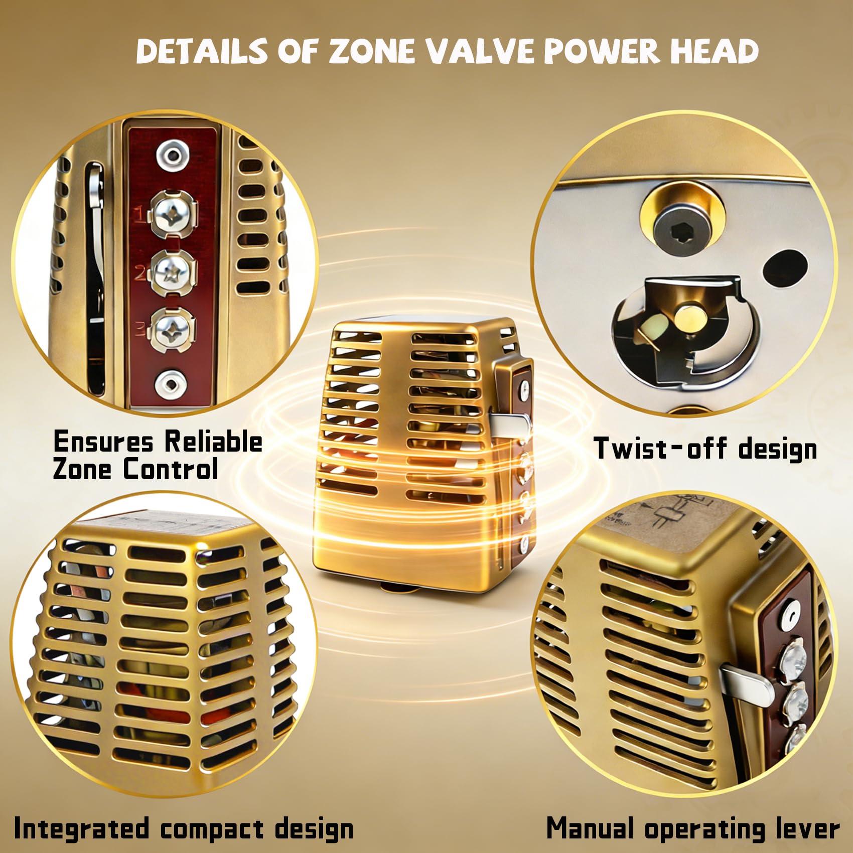 Unidad de cabezal de potencia de repuesto de válvula de zona compatible con válvulas de zona Taco 555-050RP, 556, 570, Series compatibles con válvulas de zona Taco Series Gold en conexiones de sudor