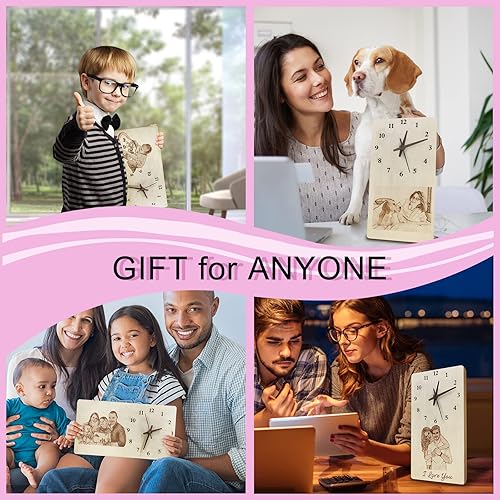 Miniatura 6 de Reloj de madera personalizado con foto, reloj de escritorio grabado con texto personalizado, reloj de pared para decoración de habitación, regalos