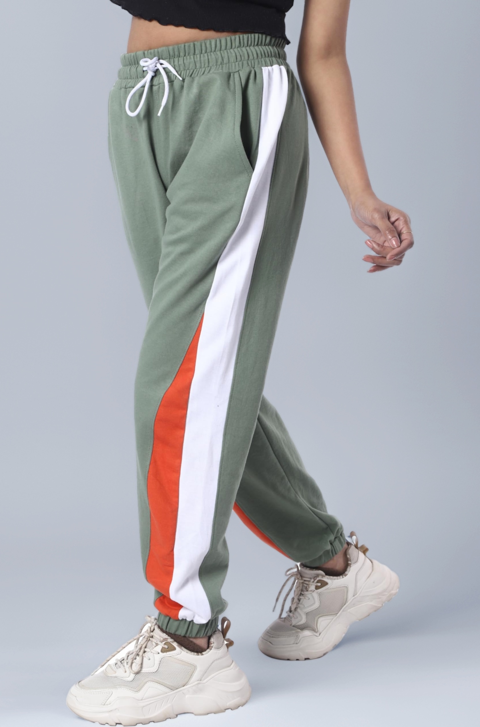 London Hills Women's Regular Fit Mid Rise Cotton Blend Joggers Track Pants | Striped Track Pants