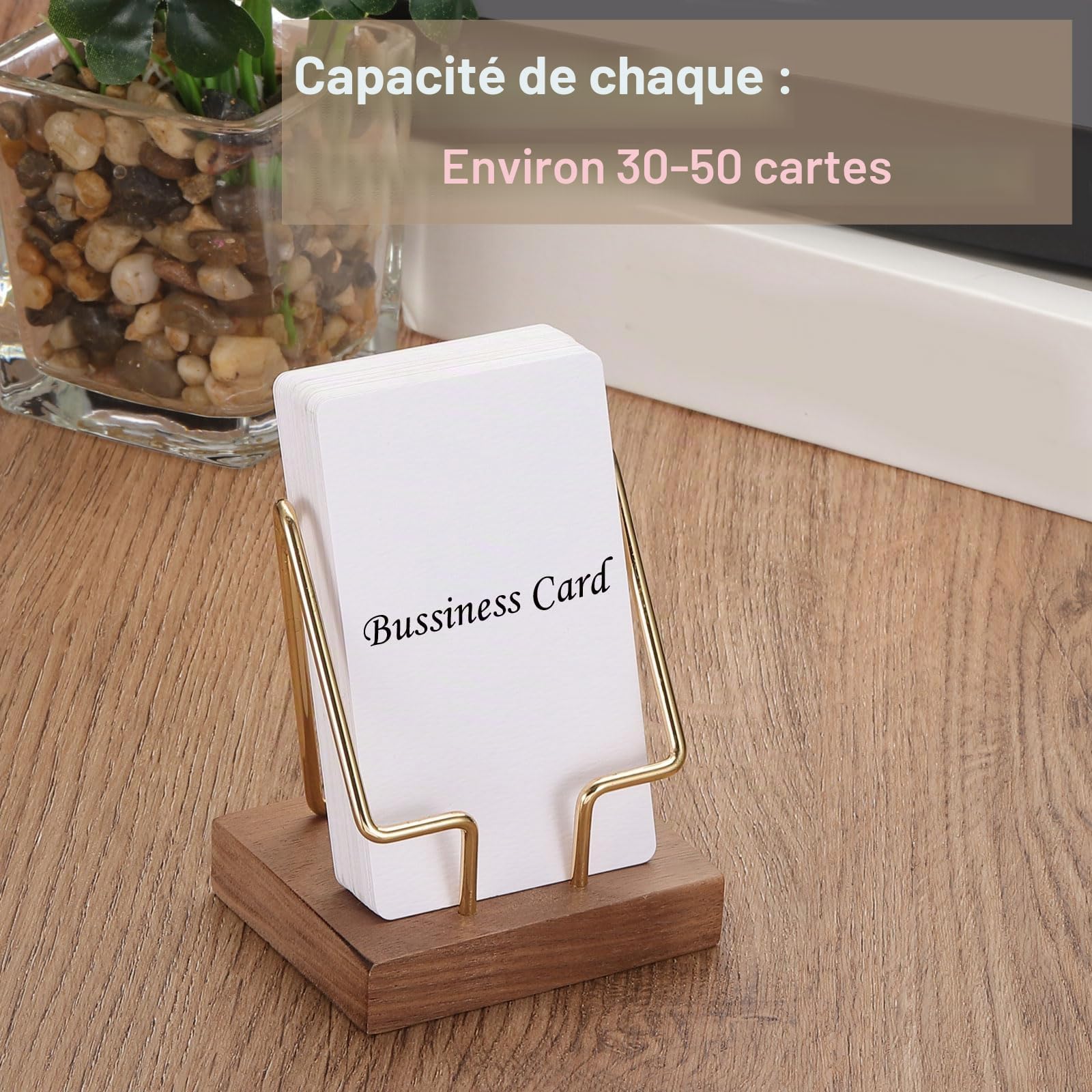 PATIKIL Porte-Cartes De Visite Vertical Pour Bureau, 2 Pcs Porte-Cartes De Visite En Bois Support De Présentation Pour Bureau Maison Exposition, Couleur Noisette, Doré