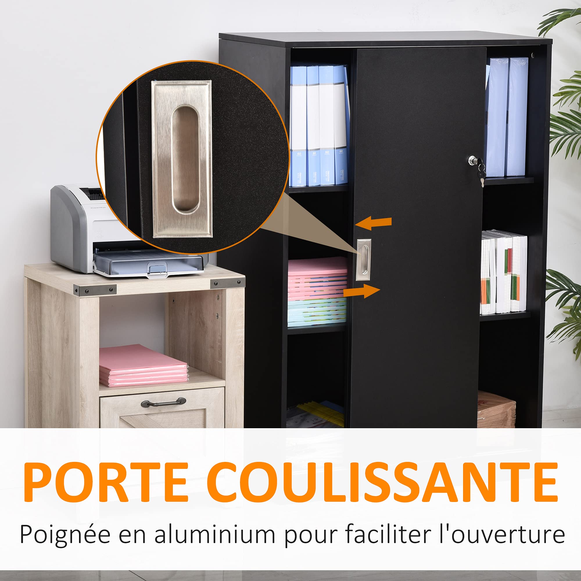 HOMCOM Szafka biurowa Szafa z 2 zamykanymi drzwiami przesuwnymi dim. 80L x 40 l x 120H cm 2 półki panelowe czarne