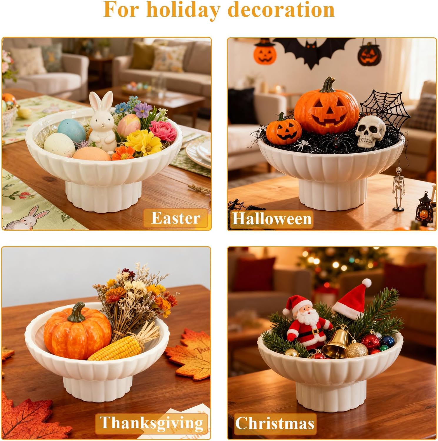 Handmade Glossy Ceramic Decorative Footed Bowl, 8 Inch Small Modern Pedestal Bowl,Fluted Decorative Bowl for Coffee Table,Key Bowl for Entryway Table,Ceramic Catch All Bowl for Home Decor