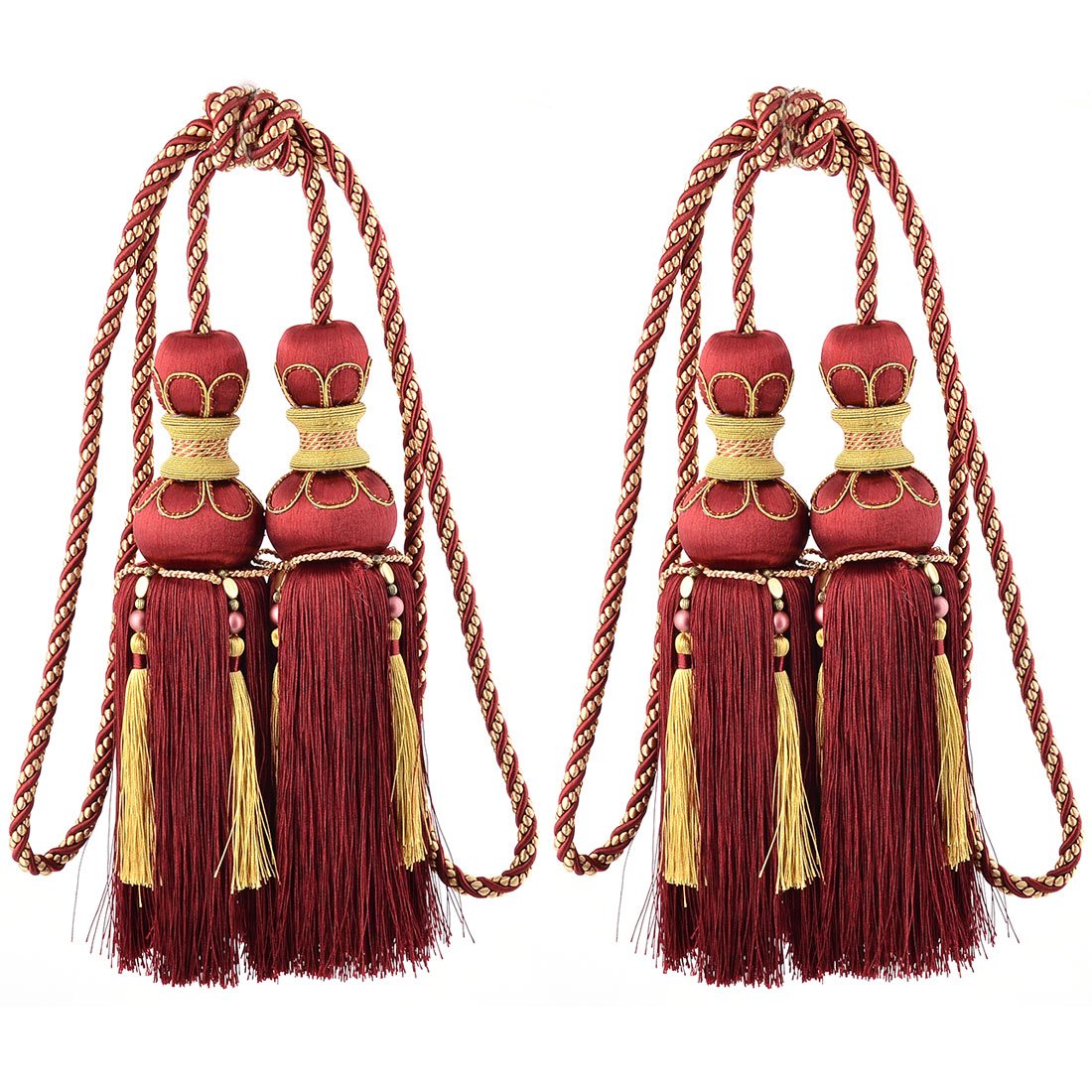 Ruilogod Cuentas de la habitación de Nylon Cadena Decoración de la Ventana Drapería Tizbacks Cuerda Holdbacks Cortina Tassel Par Red