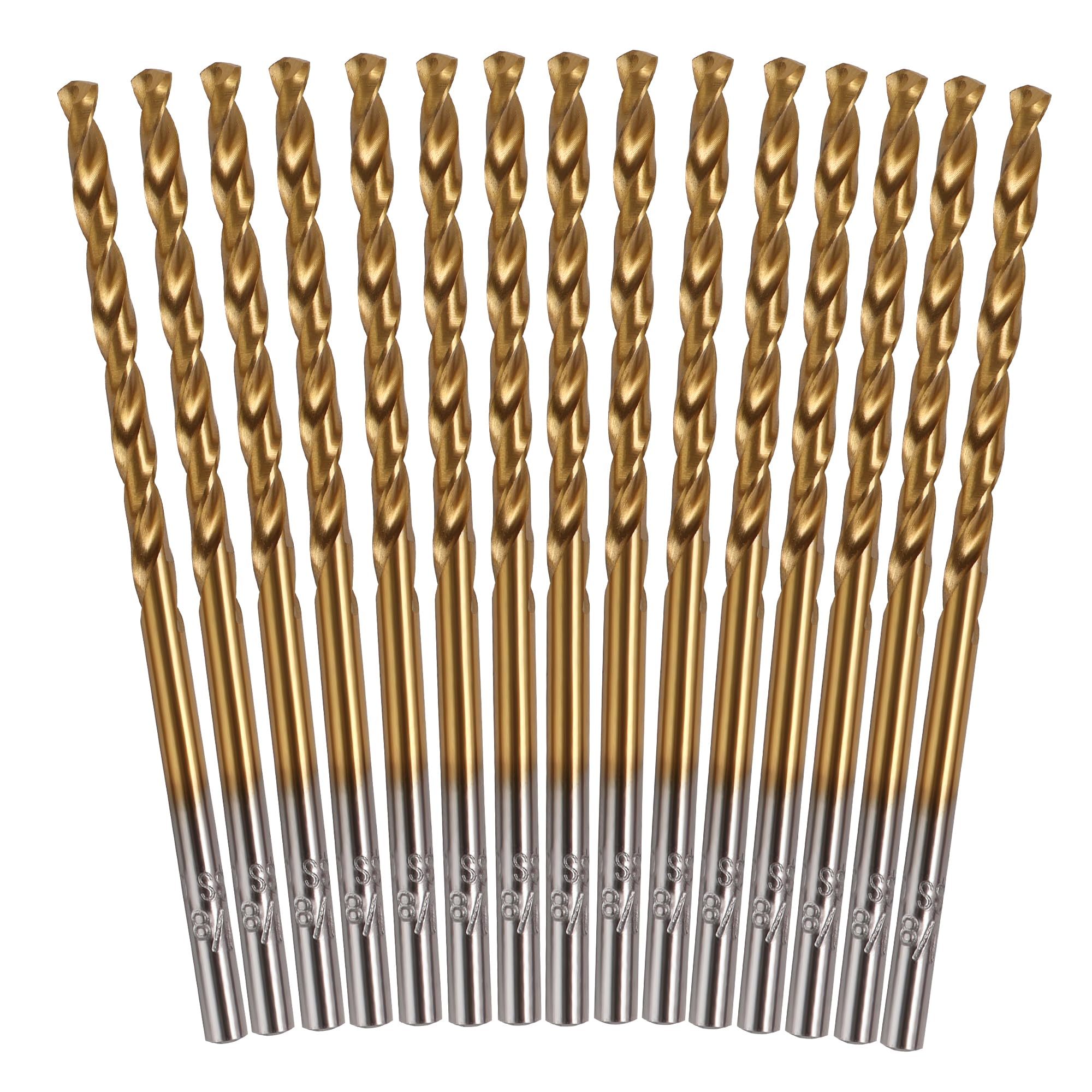 MULWARKDrill Bit Set, 15 Piece 1/8- inch M35 Cobalt Titanium Nitride Coated Drill Bits for Metal, Stainless Steel, Plastic, Wood, Steel