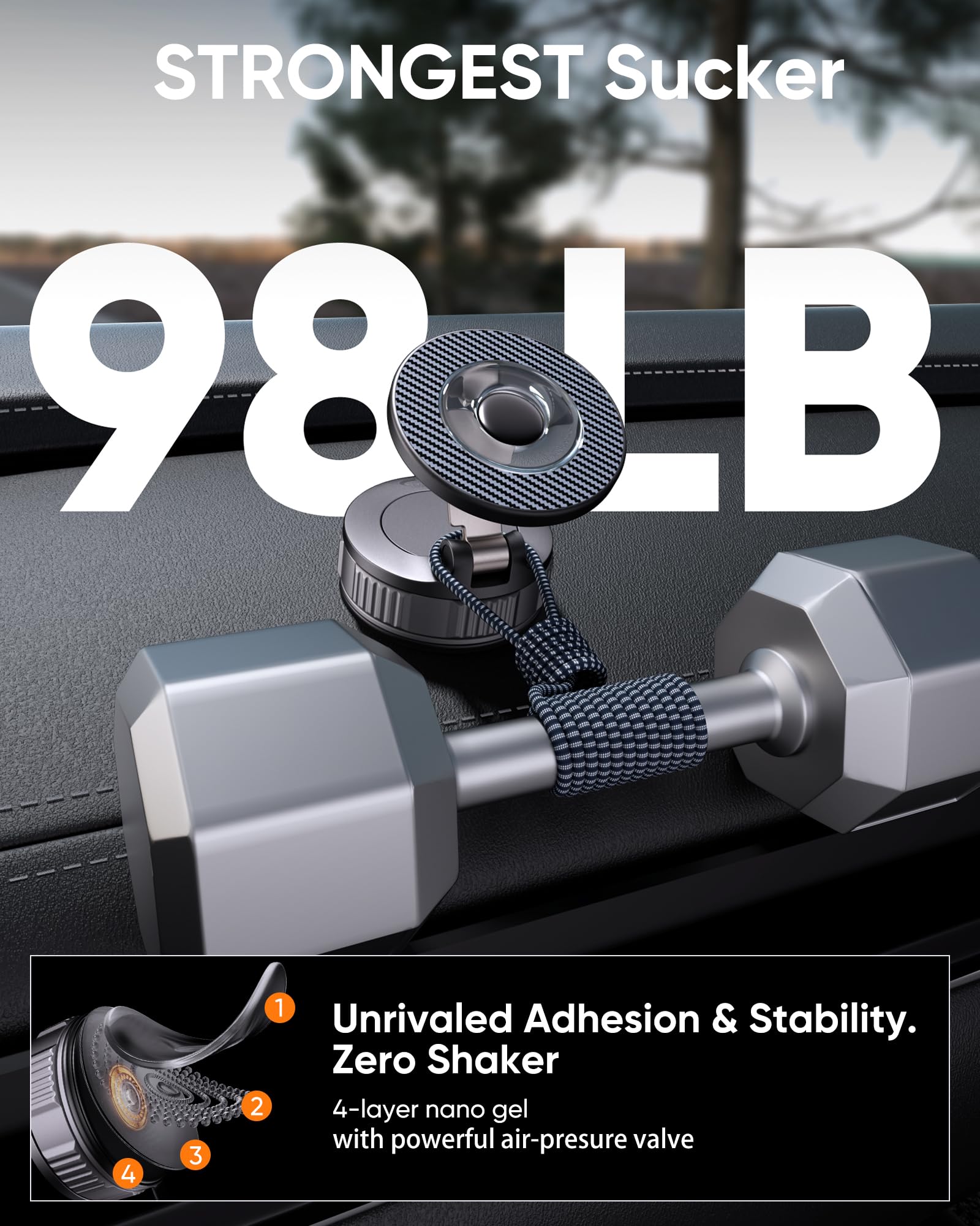 Vacuum Magsafe Car Phone Holder [120+ LB Strongest Suction & 3000gf Strongest Magnetic] 360° Adjustable Magnetic Car Phone Mount, Phone Holders for Your Car for iPhone 17 Pro Max 16 15 14 13 12 Plus - 4