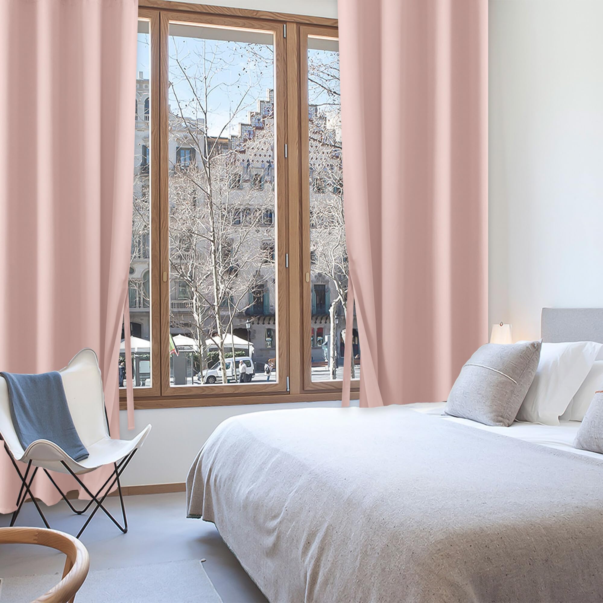 XWZO Cortinas opacas con ollaos, 2 piezas, cortinas con lazos, cortinas opacas para dormitorio, salón, oficina, 260 x 140 cm, rosa claro