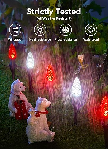 Miniatura 10 de Luces de camino de Navidad C9 para exteriores, 25.7 pies, 20 luces LED C9 para pasarela de fresa con estacas de marcador, tira de luces C9