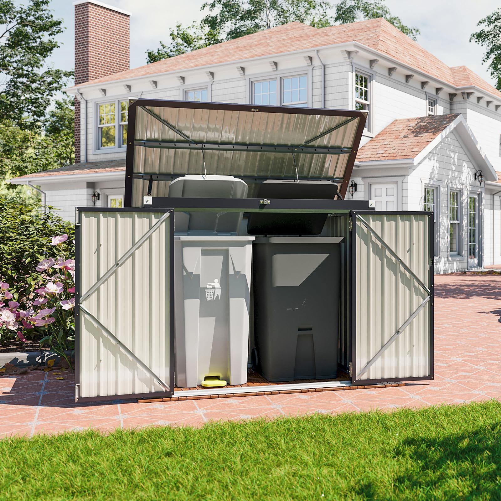 Aoxun Garden Sheds 6x4ft, Metal Shed Bike Tool Shed, Sheds and Outdoor Storage with Lockable Doors & Slooping for Backyard, Patio, Poolside,Brown — view 16