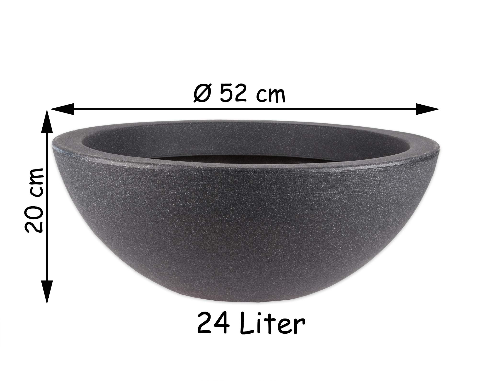 BigDean XXL Pflanzschale Wasserschale Ø 52 cm Höhe ca. 19 cm - Brunnenschale für Miniteich - Stabiler Kunststoff - Anthrazit Stein-Optik - Abfließen möglich - Grabschale
