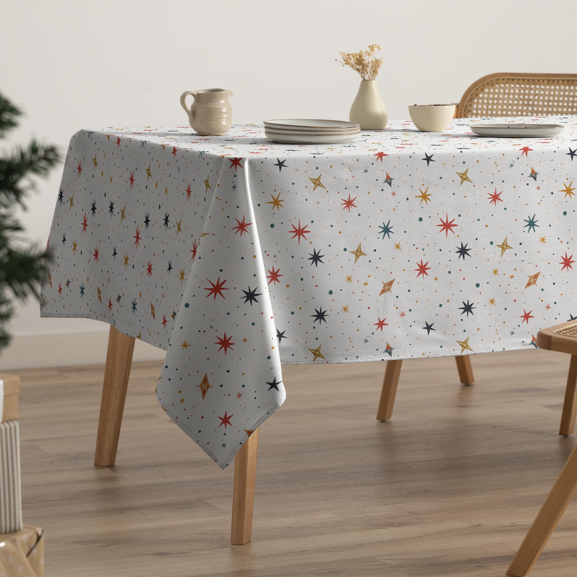 GAMUSI Mantel Navidad Antimanchas Algodón Mesa Comedor Decoración Navideña Rectangular Tacto Tela 160x300 cm