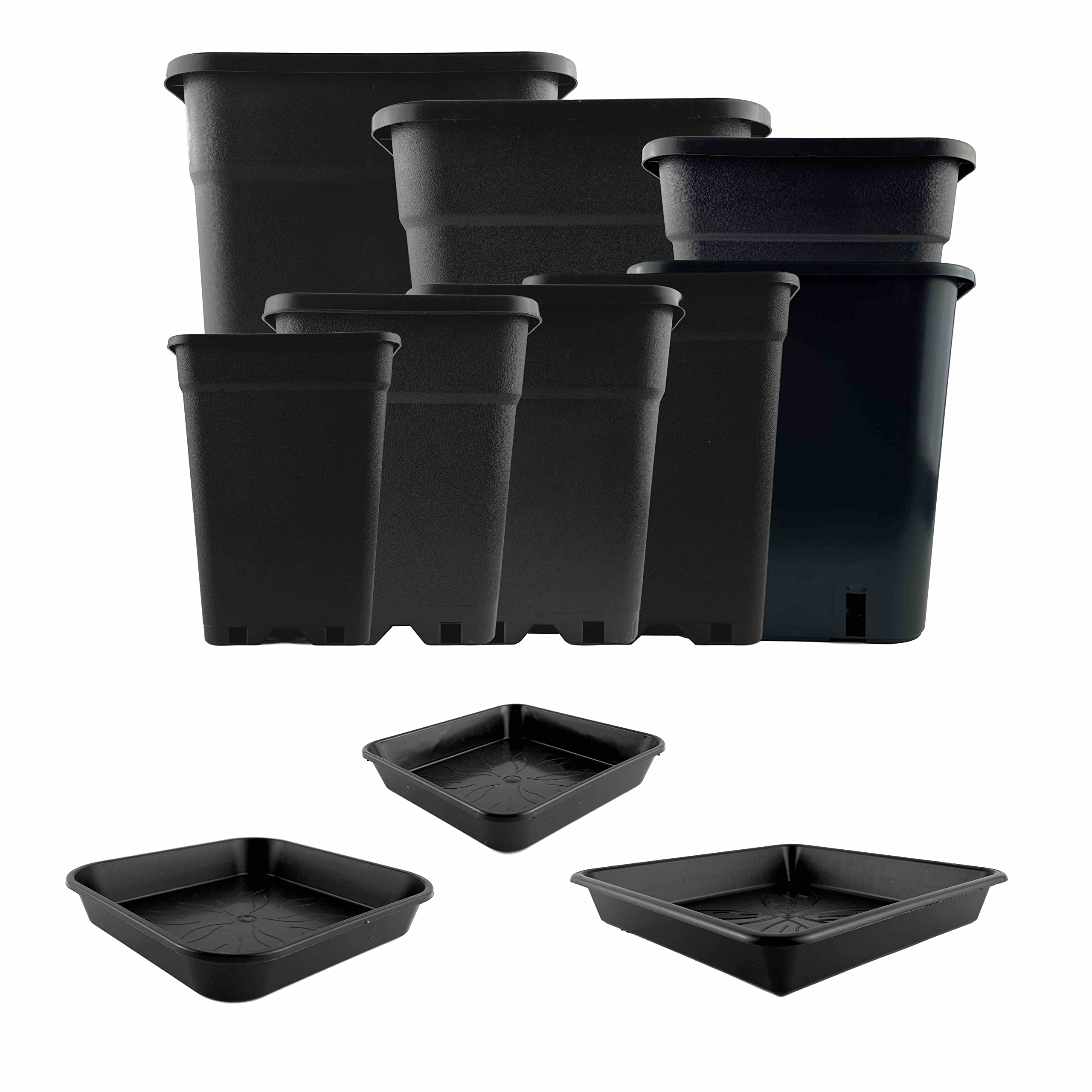 5 x 11 Liter 23,5x23,5x28 cm Pflanztöpfe mit passenden Untersetzer Topf Töpfe Pflanzentopf Viereckig Schwarz
