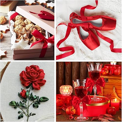 Miniatura 4 de 2 rollos de cintas de satén rosas de 25 yardas y 1-12 pulgadas de ancho, cinta de tela de color sólido para manualidades, lazos, bodas, envoltura de