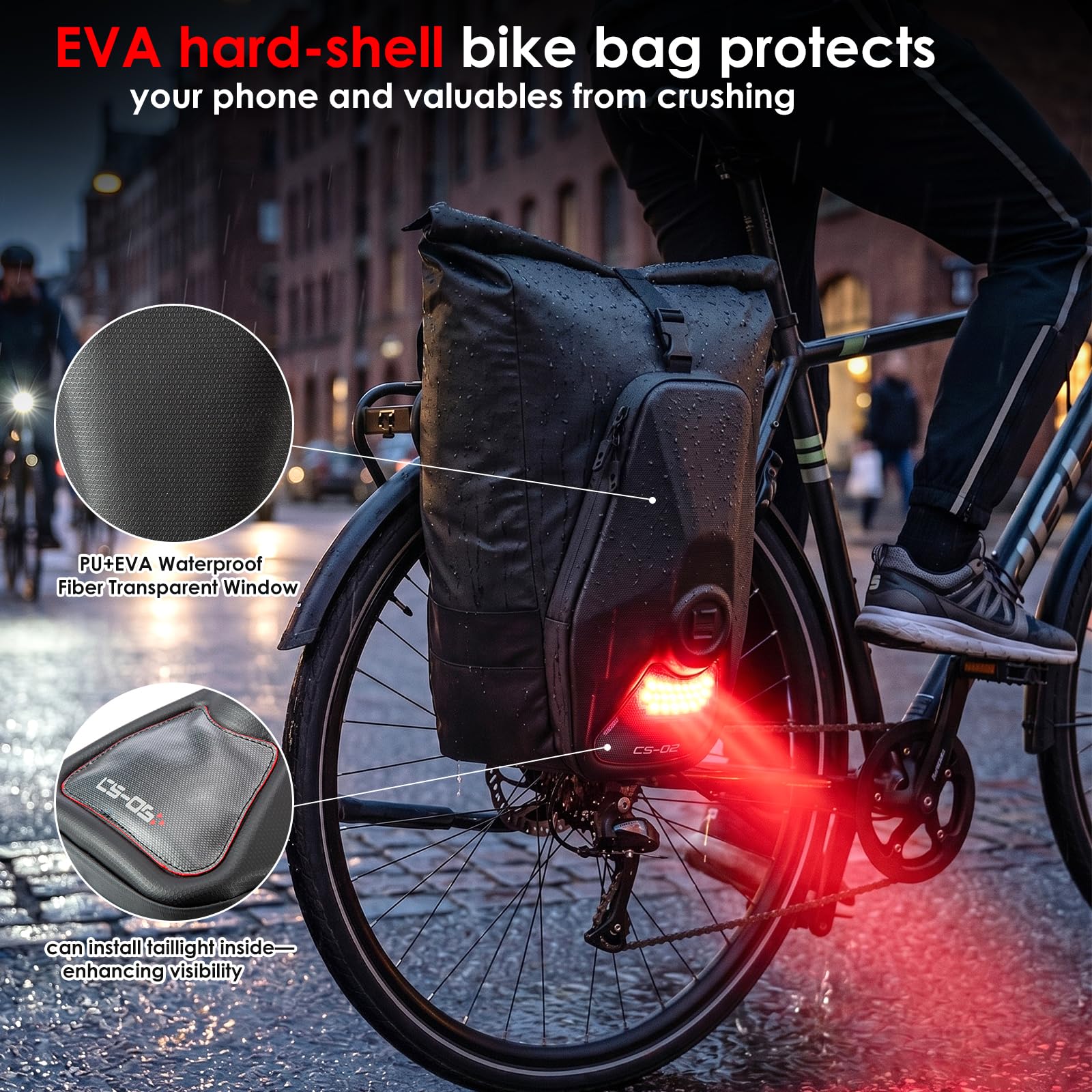 30L Sacoche Vélo Porte-Bagage Arrière, Sacoche Velo 3 en 1 Étanche, Sac Vélo Grande Capacité avec Poignée et Bandoulière, Sac à Dos Cycle Pannier pour Vélo, Route, VTT, Voyage, Trajets