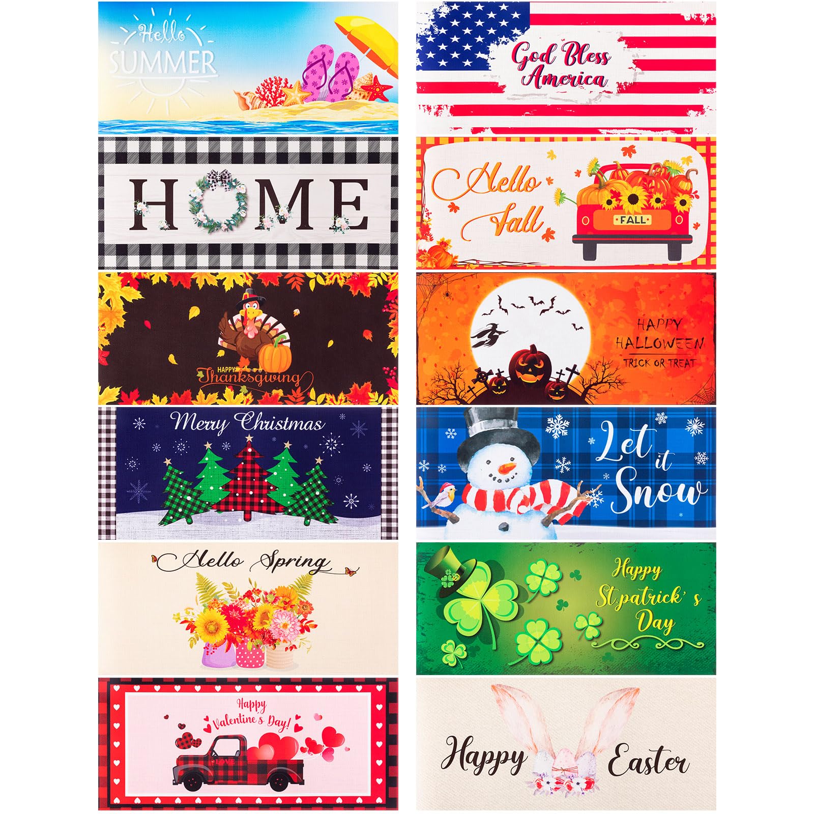 Timgle 12 Pcs Interchangeable Door Mat Seasonal Welcome Doormat Holiday's Funny Non Slip Backing Mat Decorative Front Door Mats for Christmas Thanksgiving Indoor Outdoor Home Decor, 22 x 10 Inches