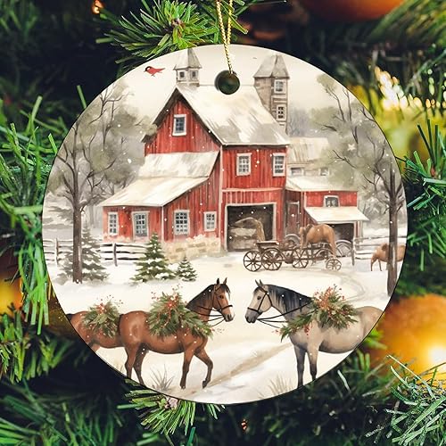 Miniatura 6 de Adorno navideño de caballos de granja, regalo para amantes de los caballos, de porcelana de doble cara, adorno de 3 pulgadas para árbol de Navidad,