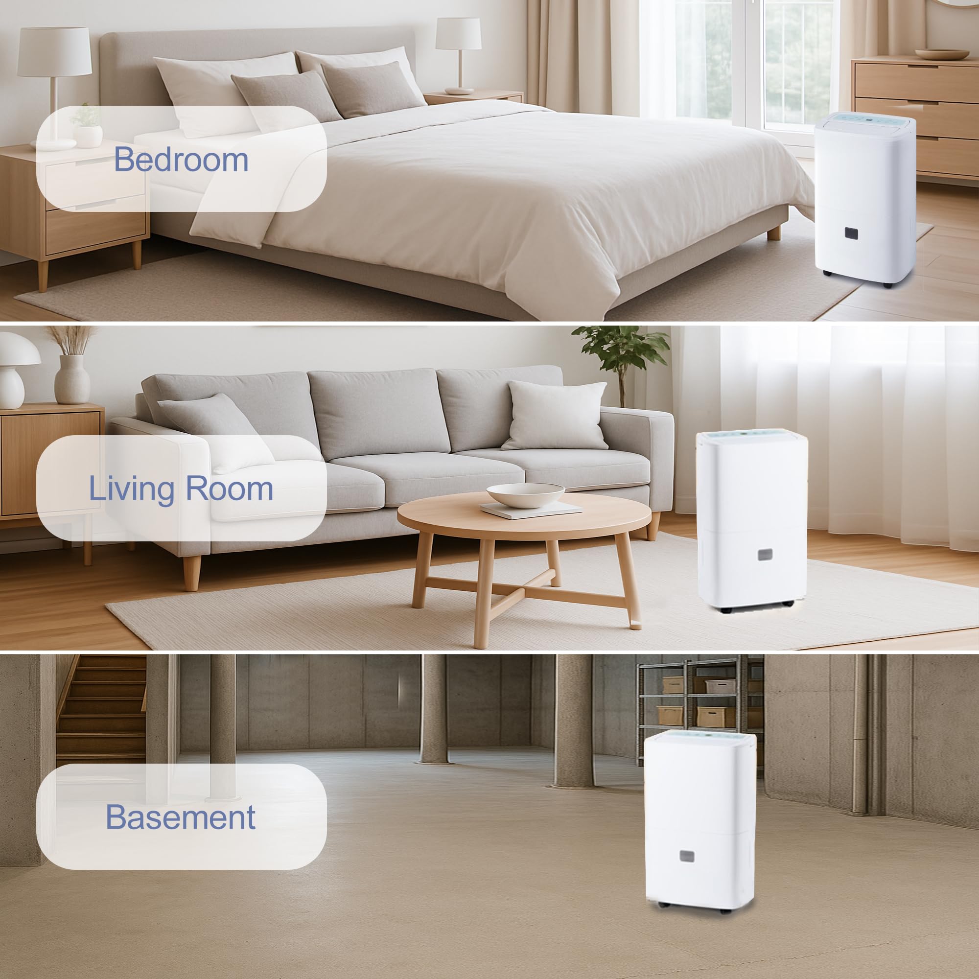 Deshumidificador Silencioso Electrico, 90L/Día Cobertura 240 m² | Bomba 5M Automática de humedad 43dB para Casa Emergencias Inundaciones Lavanderías Garajes Sótanos Baños Cocinas Habitaciones