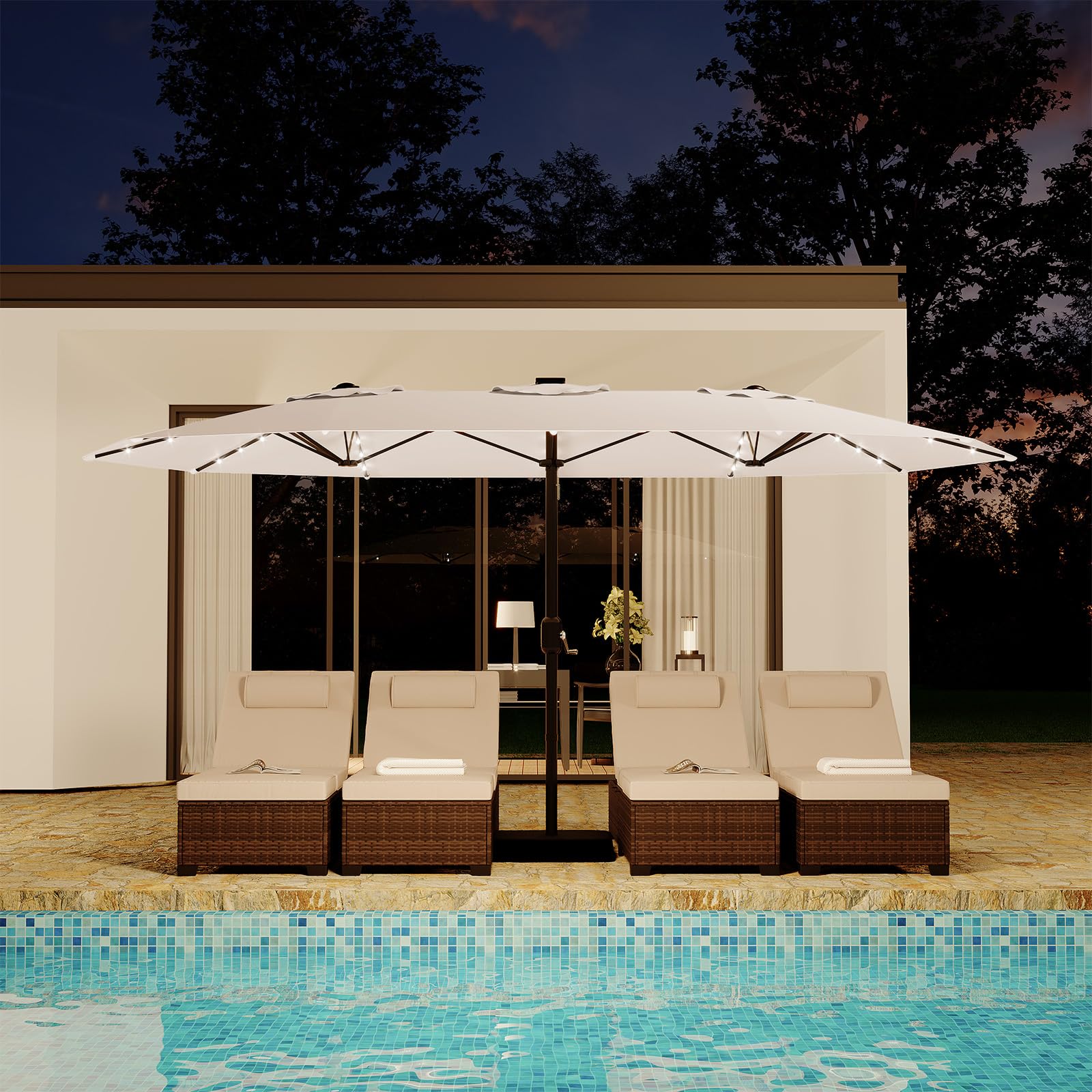 15 foot patio umbrella with base KYBOLT Ft Large Solar Lights, Outdoor Double-Sided Rectangle Umbrella with Base, Outdoor Umbrella for Backyard, Pool, Patio, Beige : Patio, Lawn & Garden Style:Male Football Helmet Racks | BreadcrumbSubBMC:Kid Carriers Featuring 12 strong ribs