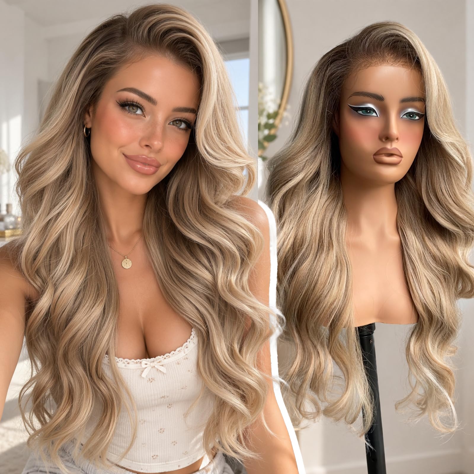 KOME Dirty Blonde Curly 13×6 Synthetic Lace Front Wig for Women 26IN Dirty Blonde #TT6/1603