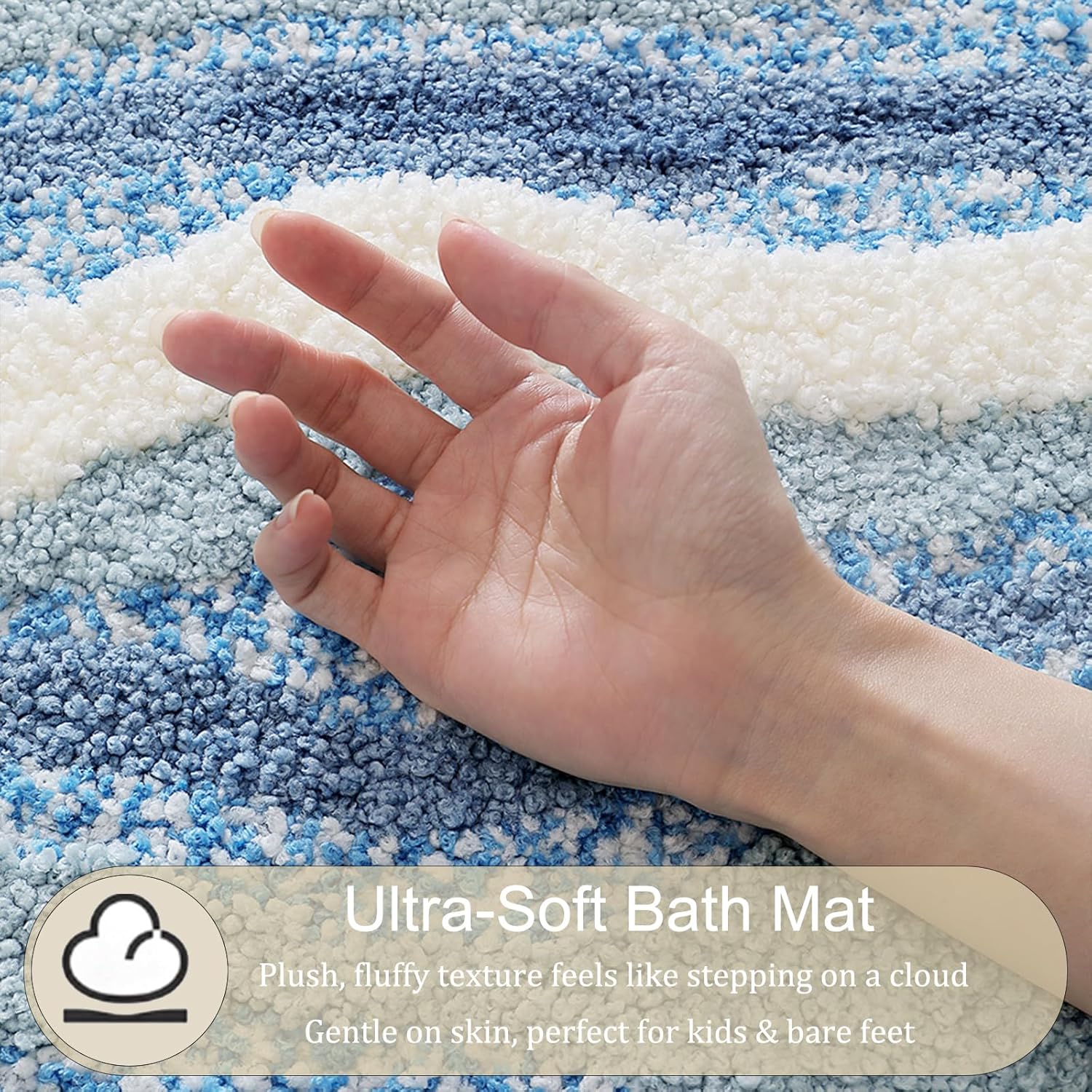 Beach Bathroom Rugs, 20"x32" Highly Absorbent Non-Slip Bath Mat, Ultra-Soft Machine-Washable Ocean Bath Mat for Bathroom Floor, Home Decor (WaveBlue)