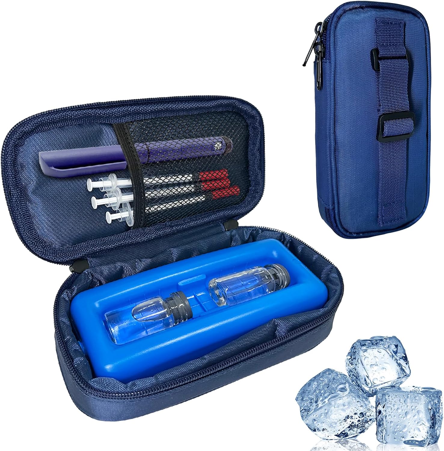 TEE-TEA Insulin Cooler Travel Case TSA Approved - Insulated Diabetic Supplies Organizer for Insulin Pens, Portable & Durable Cooler Bag for Travel, Compact Design for Diabetics (Navy Blue)