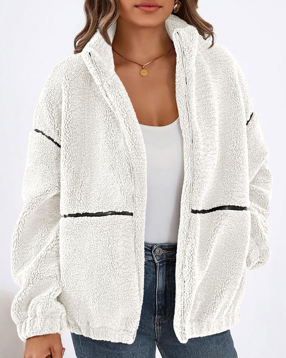 KIRUNDO Sherpa Jacket Women Fleece Oversized Zip Up Winter Coats Fall Jackets Faux Fur Warm Outwear 2026 Fashion Clothing - Image 7