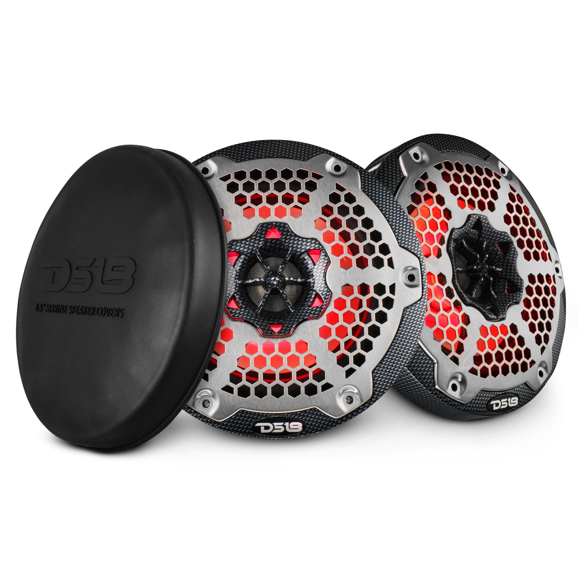 DS18CF-65M 6.5" Marine Speakers 2-Way with Integrated RGB Lights, Black Carbon Fiber, 100% UV Stable - Water Resistant Speakers, Grills Included, Pair