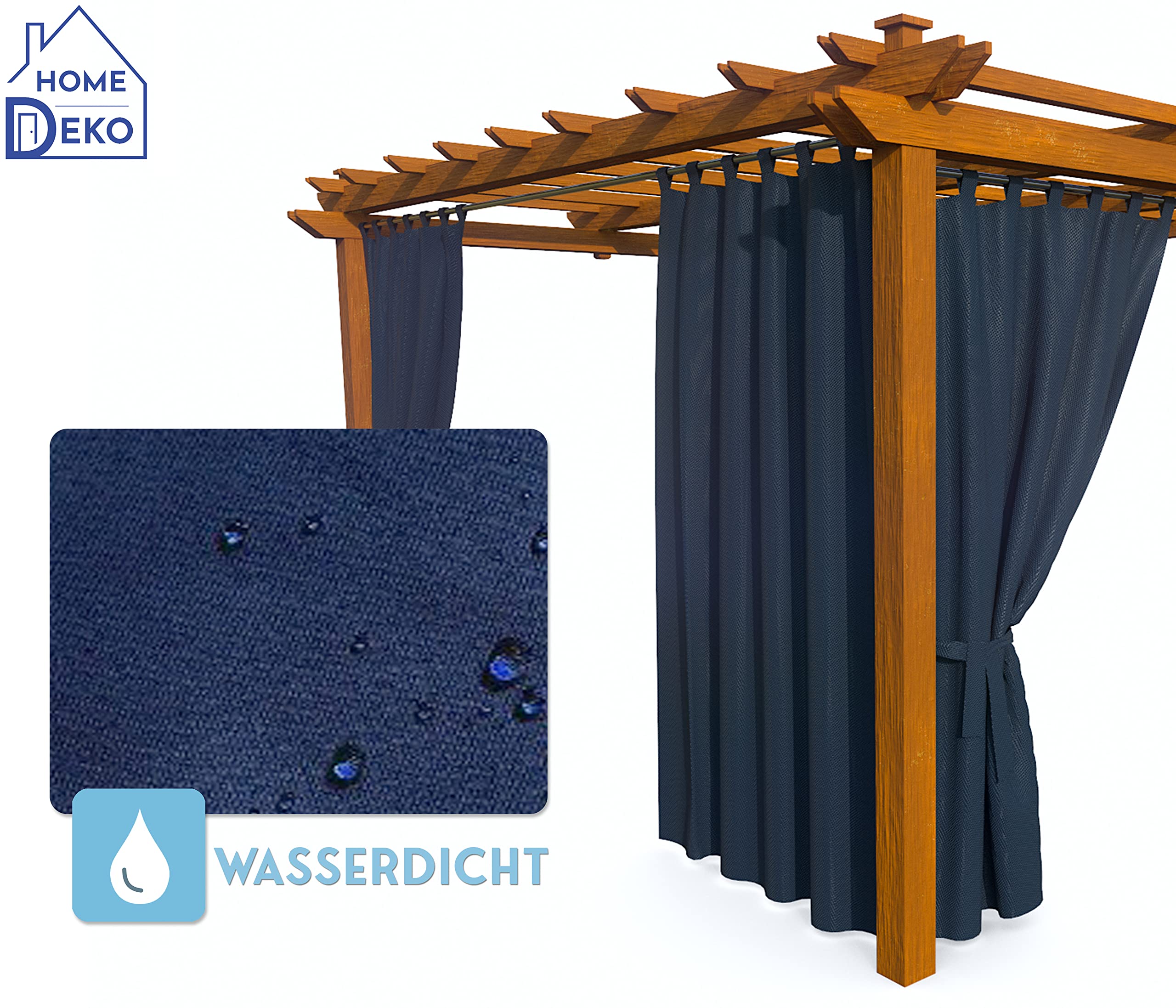 Tenda da Giardino, Impermeabile, per Patio, Balcone, Pergola e Gazebo, Passanti con Chiusura a Strappo, Protezione da Sole, Pioggia e Vento, Blu Marino, 200 x 155 cm, 4 Pezzi