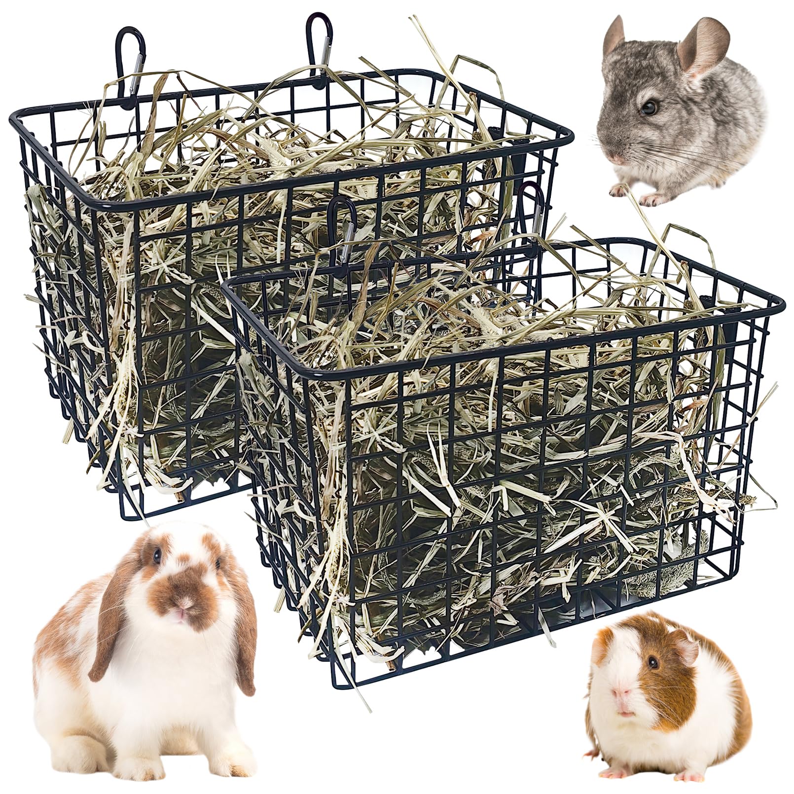 kathson 2Pcs Rabbit Hay Feeder Metal Bunny Hay Holder Guinea Pig Hay Rack Reduce Mess Chinchilla Grass Dispenser Small Animlas Hay Manger for Cage Supplies